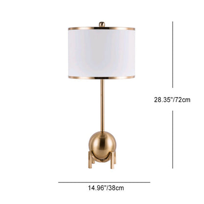 Contemporary Nordic Cylinder Fabric Shade Iron Spherical Base 1-Light Table Lamp For Study
