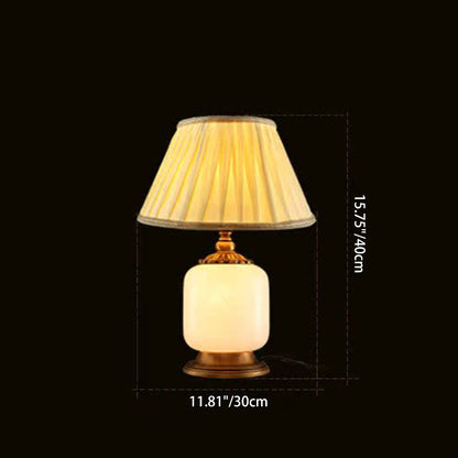 Modern Luxury Fabric Shade Marble Cylinder Base 1-Light Table Lamp For Bedroom