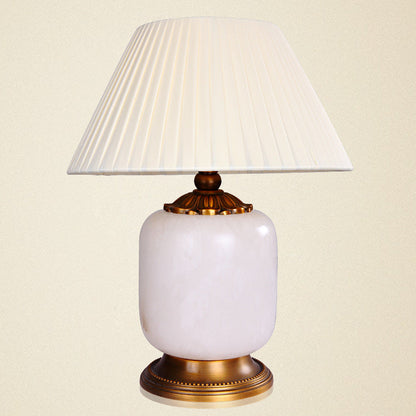 Modern Luxury Fabric Shade Marble Cylinder Base 1-Light Table Lamp For Bedroom