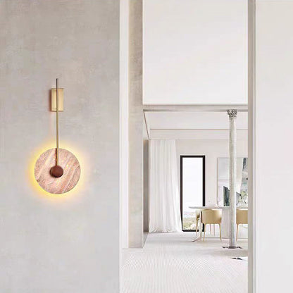 مصباح حائط LED من الحديد الأصفر بتصميم هندسي دائري ياباني تقليدي لغرفة النوم 