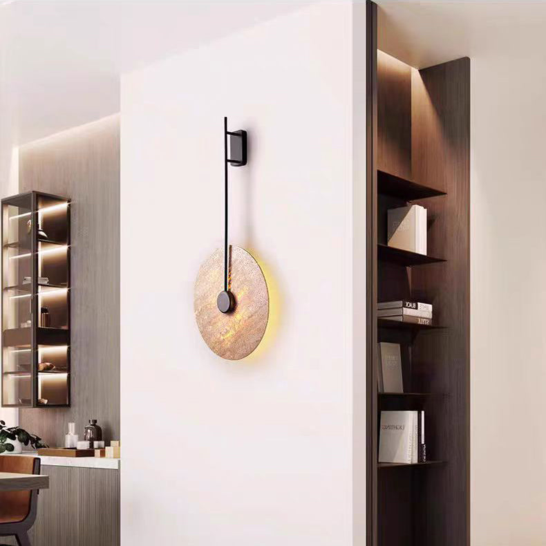 مصباح حائط LED من الحديد الأصفر بتصميم هندسي دائري ياباني تقليدي لغرفة النوم 