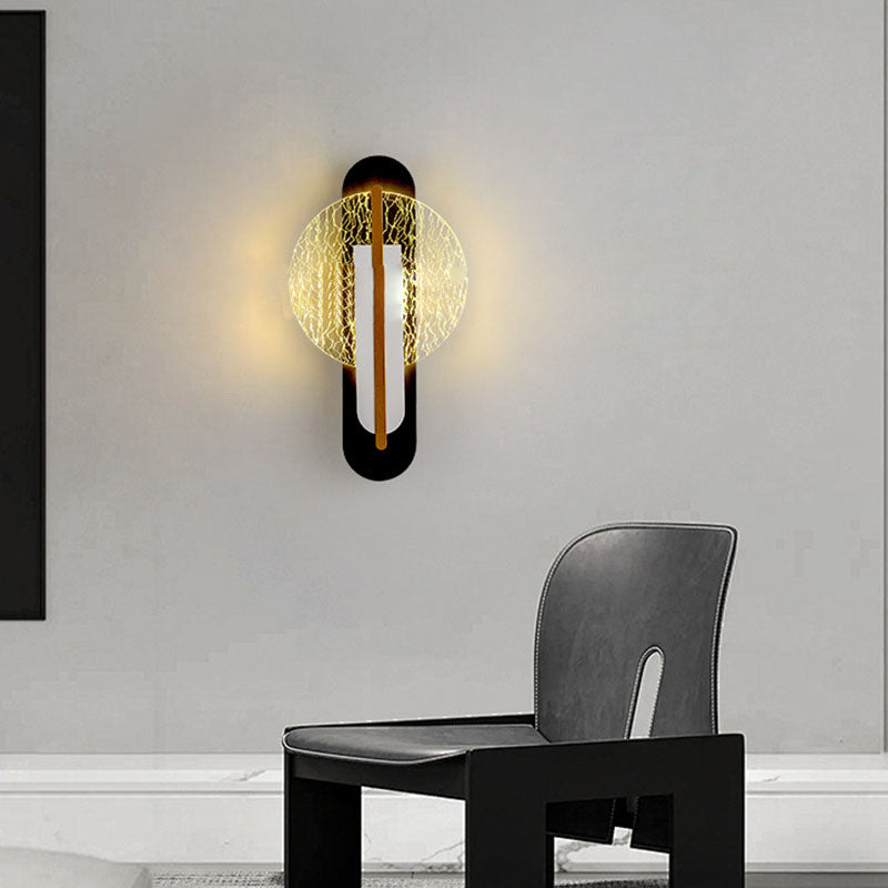 مصباح حائط LED دائري من الأكريليك بتصميم رقائق ذهبية فاخرة معاصر لغرفة المعيشة 