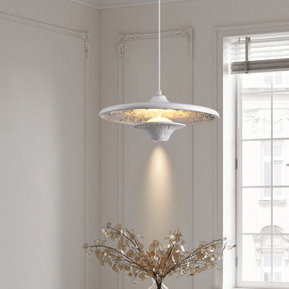 Traditional French Stainless Steel Resin Flying Saucer LED Pendant Light For Living Room