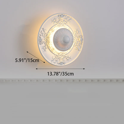 Traditional Vintage Stainless Steel Resin Carved Disc LED Wall Sconce Lamp For Living Room