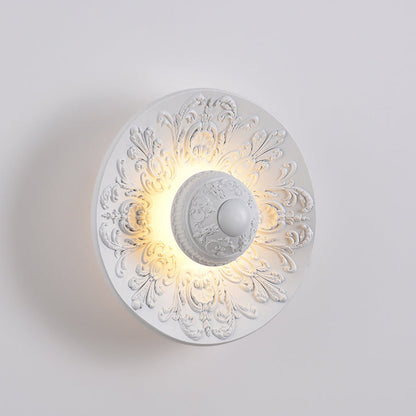 Traditional Vintage Stainless Steel Resin Carved Disc LED Wall Sconce Lamp For Living Room