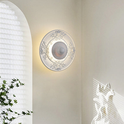 Traditional Vintage Stainless Steel Resin Carved Disc LED Wall Sconce Lamp For Living Room