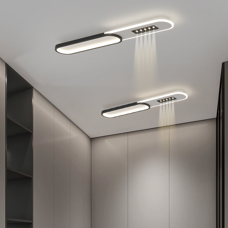 Modern Minimalist Grille Long Strip Acrylic Iron LED Spotlight Flush Mount Ceiling Light For Bedroom