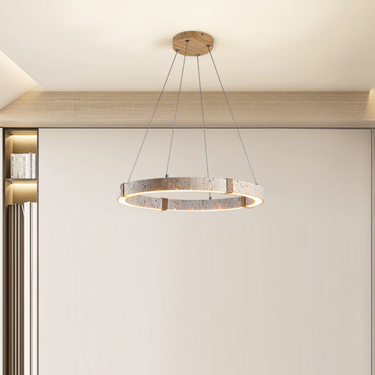 Traditional Vintage Circle Ring Travertine Hemp Rope LED Pendant Light For Living Room