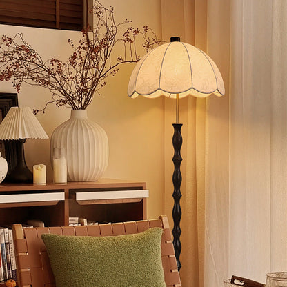 Contemporary Retro Fabric Round Shade Iron Wood 1-Light Standing Floor Lamp For Living Room