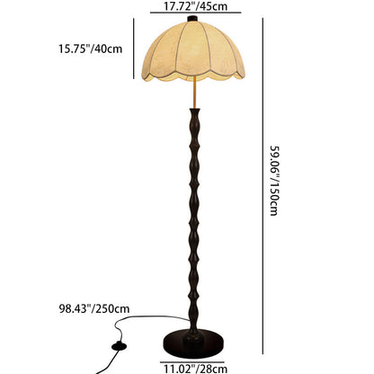 Contemporary Retro Fabric Round Shade Iron Wood 1-Light Standing Floor Lamp For Living Room