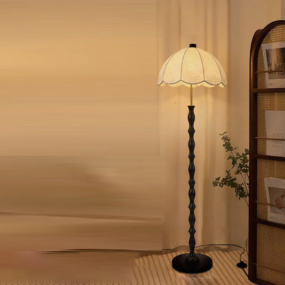 Contemporary Retro Fabric Round Shade Iron Wood 1-Light Standing Floor Lamp For Living Room