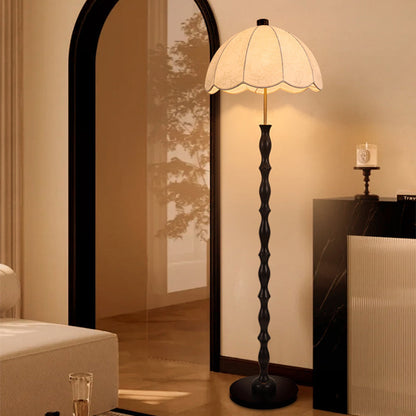 Contemporary Retro Fabric Round Shade Iron Wood 1-Light Standing Floor Lamp For Living Room