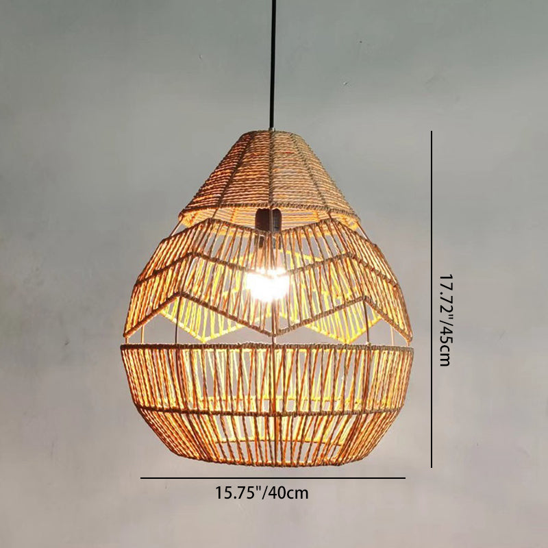 Traditional Japanese Rattan Weaving Cage 1-Light Pendant Light For Living Room