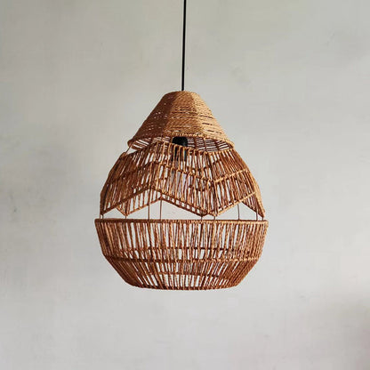 Traditional Japanese Rattan Weaving Cage 1-Light Pendant Light For Living Room