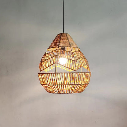 Traditional Japanese Rattan Weaving Cage 1-Light Pendant Light For Living Room
