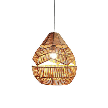 Traditional Japanese Rattan Weaving Cage 1-Light Pendant Light For Living Room