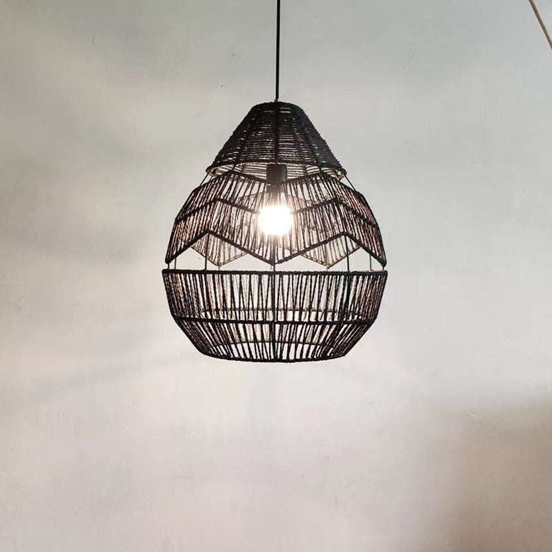 Traditional Japanese Rattan Weaving Cage 1-Light Pendant Light For Living Room