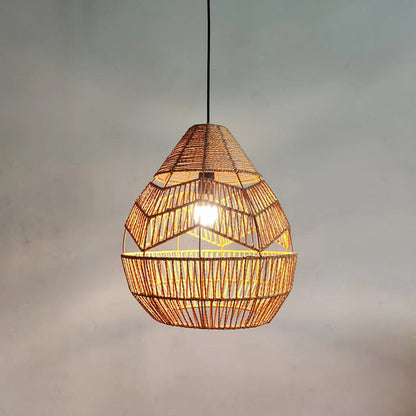 Traditional Japanese Rattan Weaving Cage 1-Light Pendant Light For Living Room