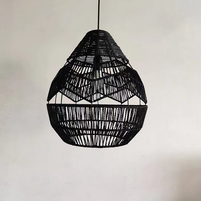 Traditional Japanese Rattan Weaving Cage 1-Light Pendant Light For Living Room