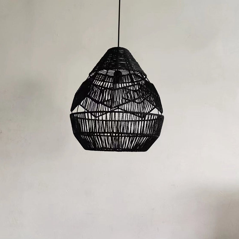 Traditional Japanese Rattan Weaving Cage 1-Light Pendant Light For Living Room