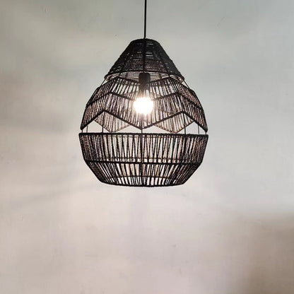 Traditional Japanese Rattan Weaving Cage 1-Light Pendant Light For Living Room