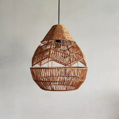 Traditional Japanese Rattan Weaving Cage 1-Light Pendant Light For Living Room