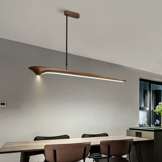 Traditional Chinese Straight Line Acrylic Wood Grain LED Island Light Pendant Light For Living Room