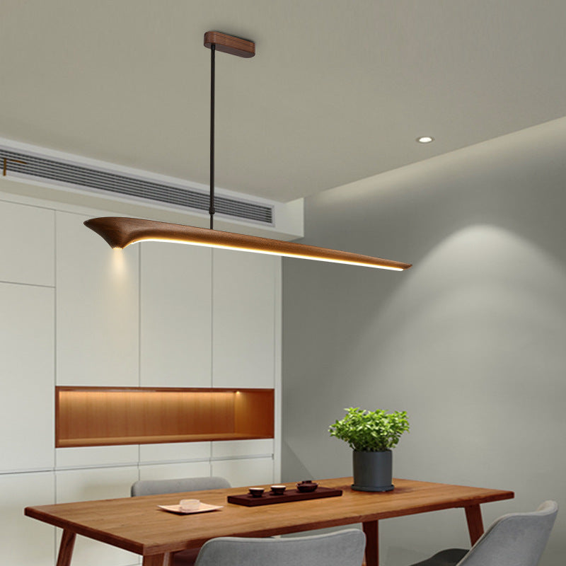 Traditional Chinese Straight Line Acrylic Wood Grain LED Island Light Pendant Light For Living Room