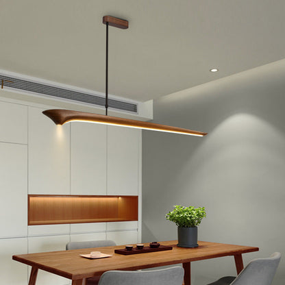 Traditional Chinese Straight Line Acrylic Wood Grain LED Island Light Pendant Light For Living Room
