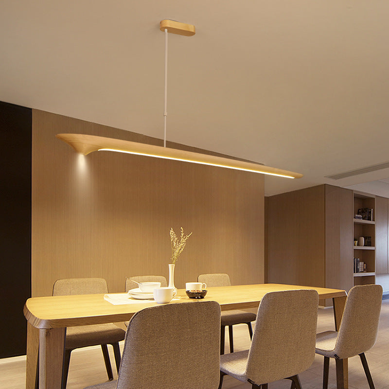 Traditional Chinese Straight Line Acrylic Wood Grain LED Island Light Pendant Light For Living Room