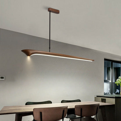 Traditional Chinese Straight Line Acrylic Wood Grain LED Island Light Pendant Light For Living Room