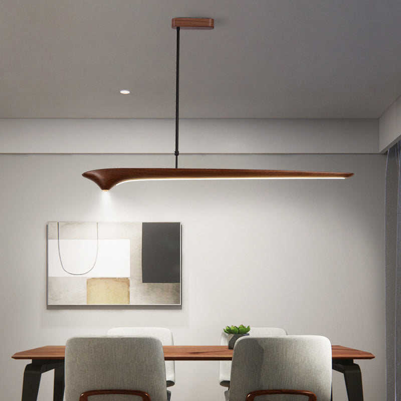 Traditional Chinese Straight Line Acrylic Wood Grain LED Island Light Pendant Light For Living Room