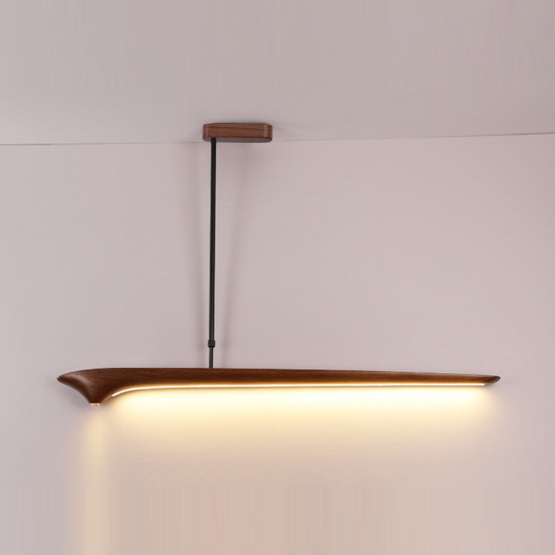 Traditional Chinese Straight Line Acrylic Wood Grain LED Island Light Pendant Light For Living Room