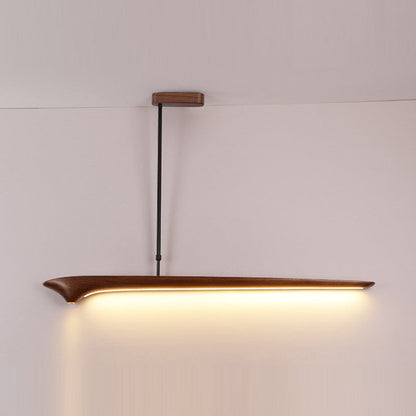 Traditional Chinese Straight Line Acrylic Wood Grain LED Island Light Pendant Light For Living Room