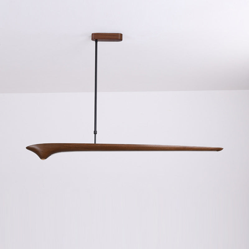Traditional Chinese Straight Line Acrylic Wood Grain LED Island Light Pendant Light For Living Room