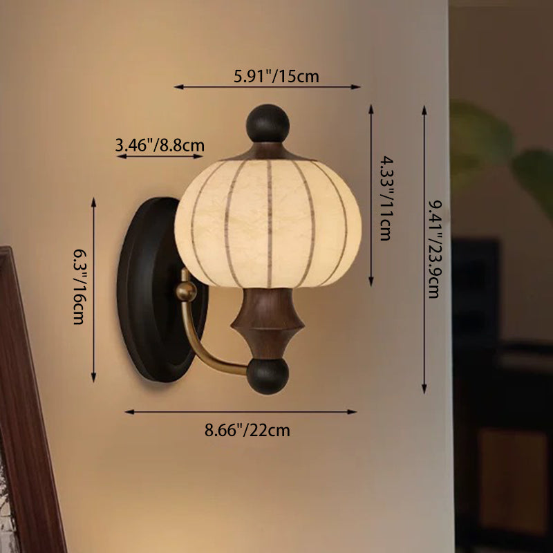 Contemporary Retro Silk Round Shade Solid Wood Iron LED Wall Sconce Lamp For Dining Room