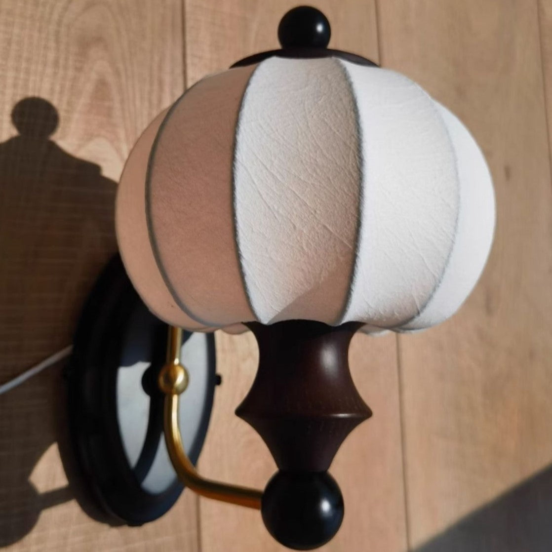 Contemporary Retro Silk Round Shade Solid Wood Iron LED Wall Sconce Lamp For Dining Room