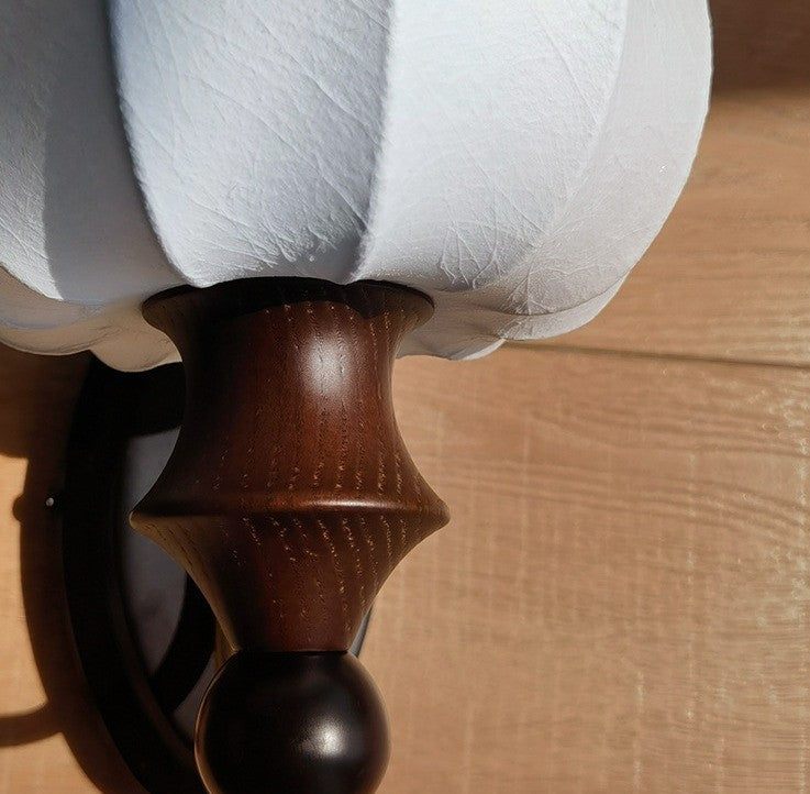 Contemporary Retro Silk Round Shade Solid Wood Iron LED Wall Sconce Lamp For Dining Room