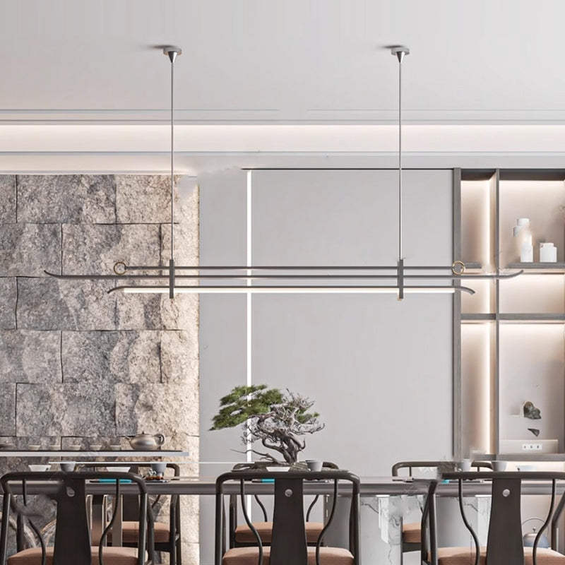Traditional Chinese Hardware Acrylic Long Strip LED Island Light Pendant Light For Living Room
