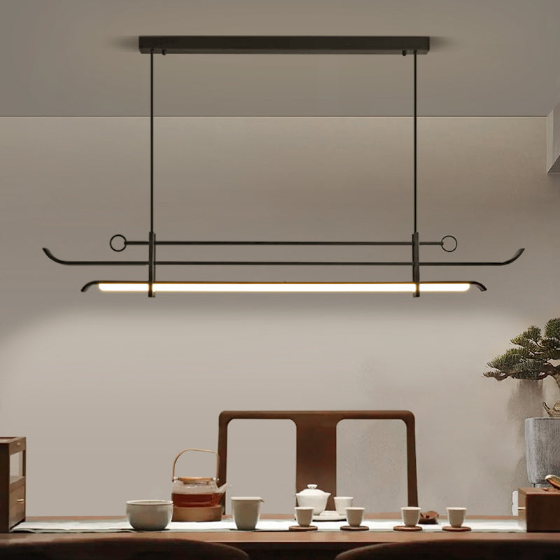 Traditional Chinese Hardware Acrylic Long Strip LED Island Light Pendant Light For Living Room