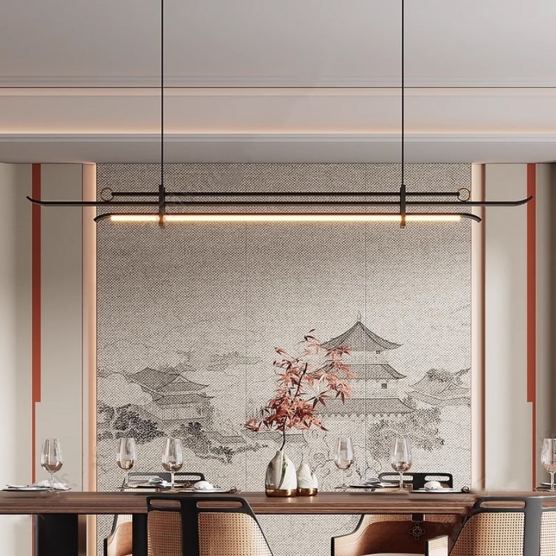 Traditional Chinese Hardware Acrylic Long Strip LED Island Light Pendant Light For Living Room