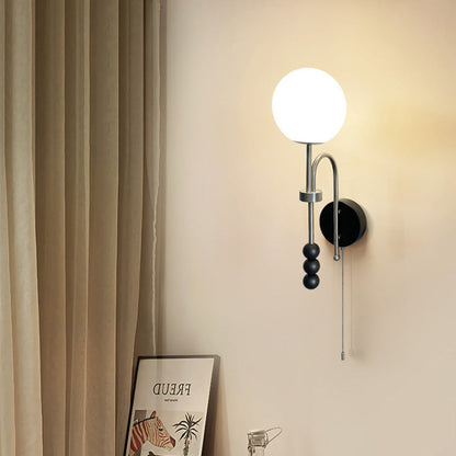 Traditional French Pleated Fabric Shade Iron Wood 1-Light Wall Sconce Lamp For Dining Room