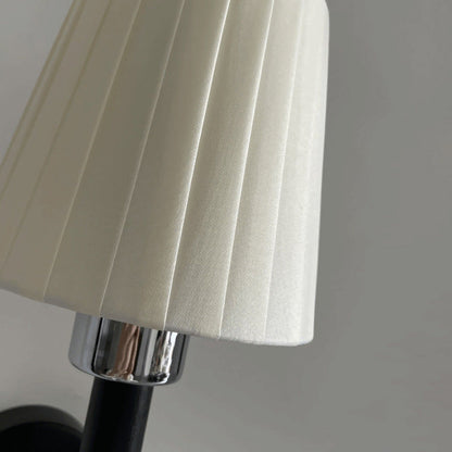 Traditional French Pleated Fabric Shade Iron Wood 1-Light Wall Sconce Lamp For Dining Room