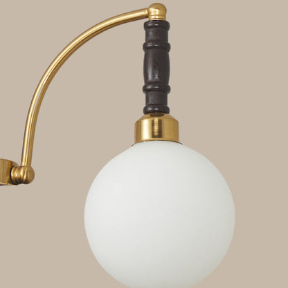 Modern Mid-Century Iron Ash Wood Frame Glass Ball Shade 3/5-Light Chandelier For Living Room