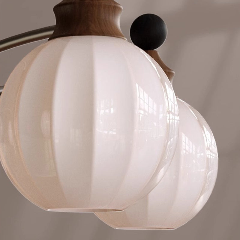 Traditional French Ash Wood Glass Round Shade 3/5-Light Chandelier For Living Room