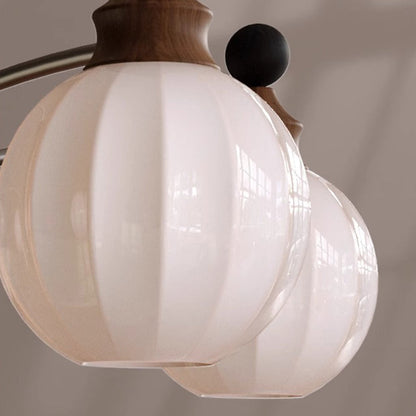 Traditional French Ash Wood Glass Round Shade 3/5-Light Chandelier For Living Room