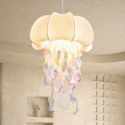 Contemporary Creative Fabric Jellyfish Flowing Ribbon 1-Light Pendant Light For Living Room