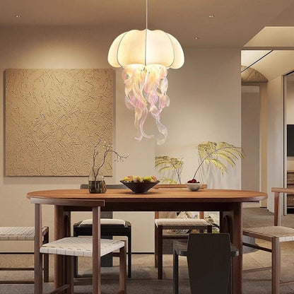 Contemporary Creative Fabric Jellyfish Flowing Ribbon 1-Light Pendant Light For Living Room