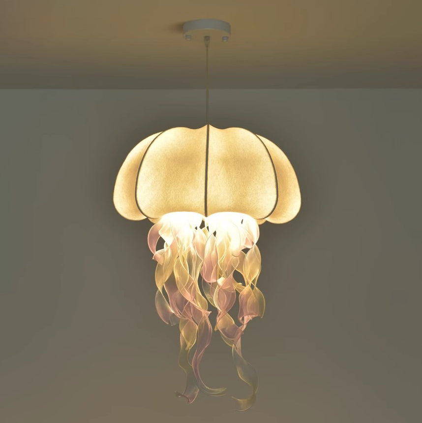 Contemporary Creative Fabric Jellyfish Flowing Ribbon 1-Light Pendant Light For Living Room