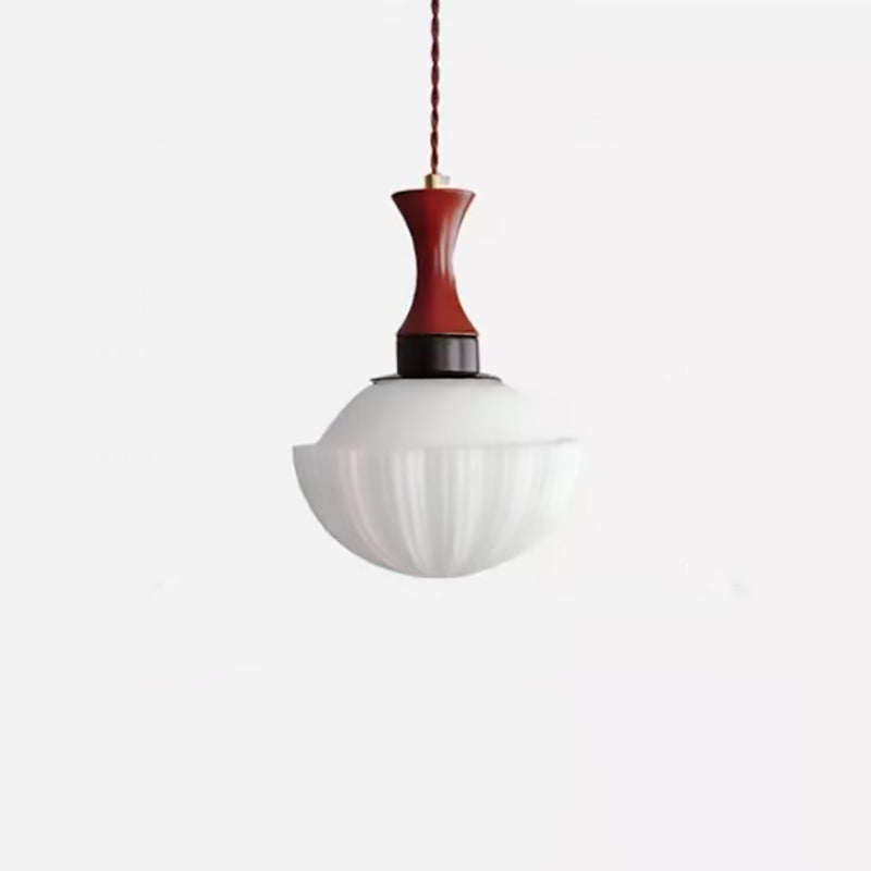 Contemporary Retro Solid Wood Round Glass Shade 1-Light Pendant Light For Living Room